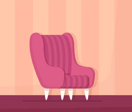 Vector illustration of an insulated chair on a pink background. Bright pink chair standing in a beautiful room. Vintage style.のイラスト素材