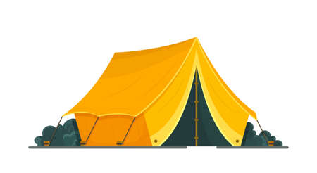 Vector illustration of a shawl insulated on a white background. tent for tents. Tourism. Time spent on summer days. Hiking. Yellow tent.のイラスト素材