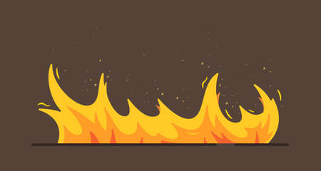Vector illustration of fire isolated on a brown background. Fire background of flames. Burning forest. Horizontal fire pattern.のイラスト素材