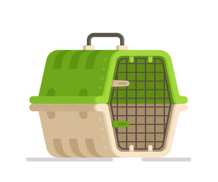 Vector illustration of a green and white cell isolated on a white background. Cage for transporting dogs, cats and other pets. Taking animals from the shelter. Animal protection.のイラスト素材
