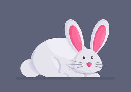 A gray house rabbit isolated on a blue background. Vector illustration of a frightened pet. Cute, kind and harmless bunny.のイラスト素材