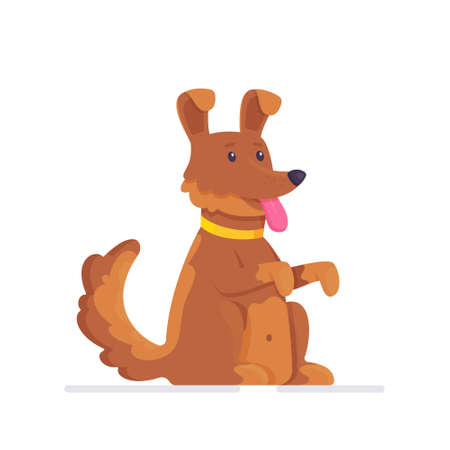 Fluffy puppy isolated on a white background. Vector illustration of an obedient dog with a collar. Pet. Guardian.のイラスト素材