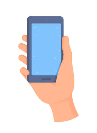 A human hand holds a smartphone. Vector illustration of a phone conversation. login screen.のイラスト素材