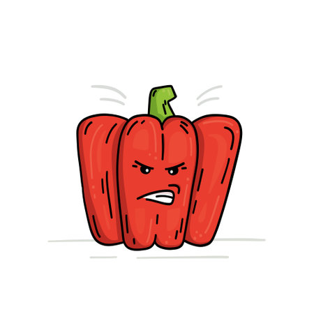 Vector illustration of red pepper character in cartoon style.のイラスト素材