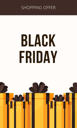 Vector illustration of a flyer for the Black Friday holiday. Discount coupon with black and yellow gifts on the background.のイラスト素材