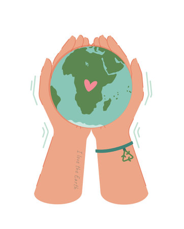 World Earth Day. April 22. Vector illustration of the globe in human hands. Take care of our planet!のイラスト素材