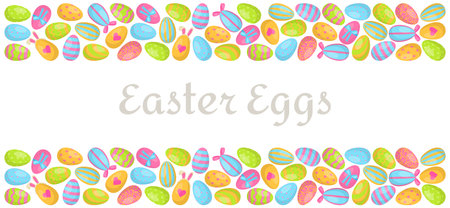 Vector illustration of the Easter egg pattern. Background of painted eggs. Endless drawing for the Easter holiday for the faithful.のイラスト素材