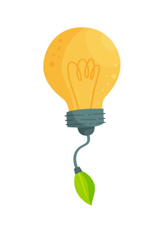 Vector illustration with a unique light bulb and a tree leaf. Alternative energy for appliances.のイラスト素材