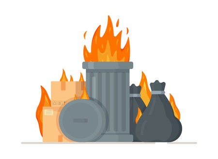Vector illustration of fire trash. burning trash. Podpal. Rule Violation. Harm to nature and people. bad ecology.のイラスト素材