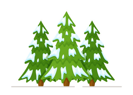 Vector illustration of winter forest. Beautiful winter forest landscape. Christmas background, Pine, Snow, Trees.のイラスト素材