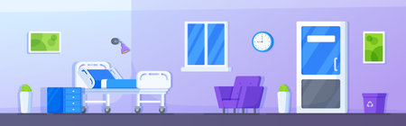 vector illustration. Hospital, room, interior, Intensive care, Patient, Ward, Banner. Ward interior. Ward project for renovation and renovation of an old hospital.のイラスト素材