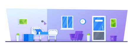 vector illustration. Hospital, room, interior, Intensive care, Patient, Ward, Banner. Ward interior. Ward project for renovation and renovation of an old hospital.のイラスト素材