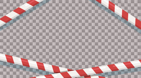 Red and white fence ribbons. Vector illustration of fencing for human safety. Caution.のイラスト素材