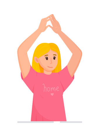 A nice woman stands in a domestic pose. Vector illustration of meditation. Relaxation after a hard day.のイラスト素材