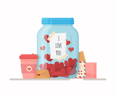 Valentine's Jar. Vector illustration for St. Valentine's Day. Congratulations and preparation for February 14.のイラスト素材