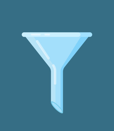 Isolated on a blue background glass chemical filter. Vector illustration of a lab chemical. laboratory chemical apparatus.のイラスト素材