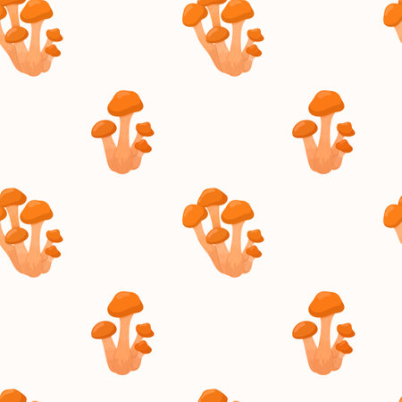 Seamless patterns with repetition of mushrooms, a pattern of aspen.Vector illustration of the insulated fungi. Drawing of the infinite fungus.のイラスト素材