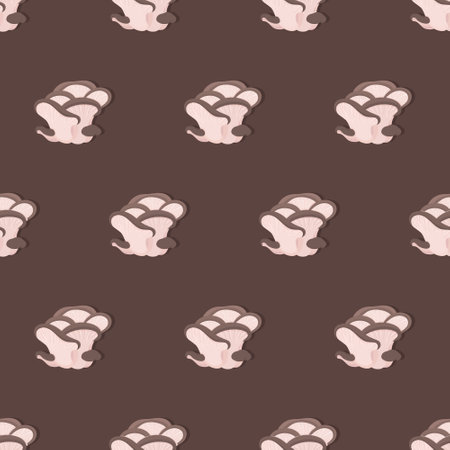 Vector illustration of mushrooms. Pleurotus on a brown background. Endless pattern drawing.のイラスト素材