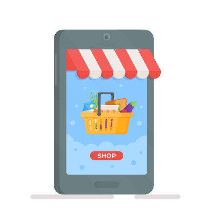 Customers buy at online sale flat vector illustration. Special offer, discount concept. Online shopping concept in the app and on the website.のイラスト素材