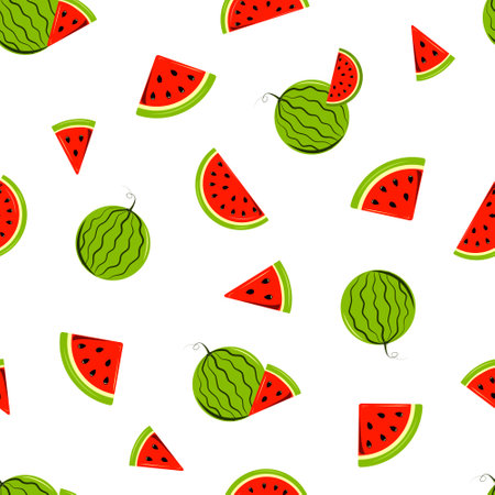 Vector seamless pattern with watermelons. Summer background for the holiday of watermelon.のイラスト素材