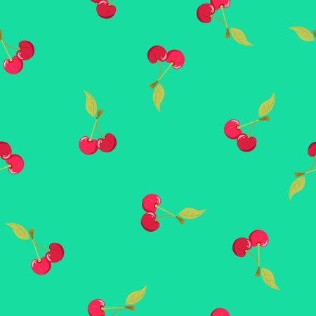 Cherry pattern vector illustration. Seamless red cherry pattern design.のイラスト素材