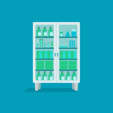 Vector illustration of an isolated pharmacy cabinet. Hospital furniture and other elements of the medical interior.のイラスト素材