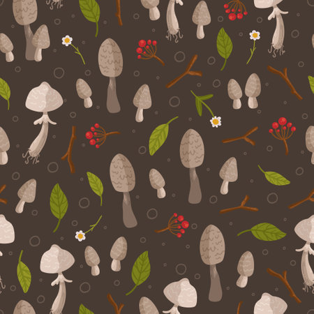 The pattern of poisonous mushrooms. Vector illustration of a seamless mushroom pattern. Dangerous. Poison.のイラスト素材