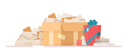 Vector illustration of gift post. Gift wrapping for a loved one. Delivery of the presentation to the doorstep. Gift, love, dream, hearts.のイラスト素材