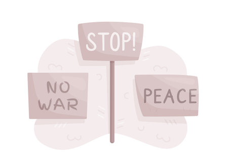 Rallies against the war in Ukraine. Vector illustration of "NoWar" signs and posters. Peace in Ukraine.のイラスト素材