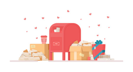 Romantic mail. Vector illustration of congratulating a loved one on a holiday. Love at first sight. A love letter.のイラスト素材
