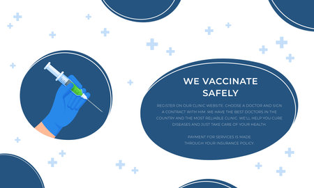 Vector illustration of safe vaccination. The concept of virus vaccination. A doctor holds a syringe of vaccine in his hand. Get the vaccine!のイラスト素材