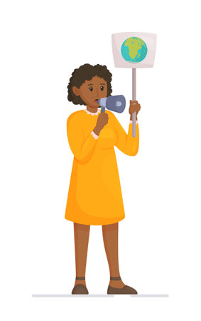 Environmental Disturbance. Save the nature. Vector illustration of a girl urging people to save nature. environmental issues.のイラスト素材