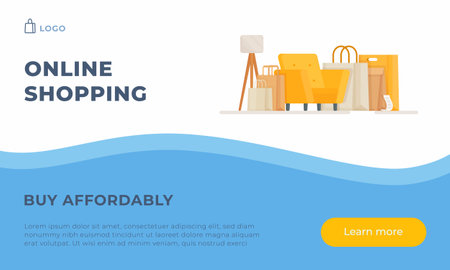 Vector illustration of a website for furniture buying and decor for your home or apartment. moving to a new place. Online shopping on the Internet on the computer.のイラスト素材