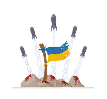 War between Russia and Ukraine 2022. Vector illustration of the invasion of Ukrainian soil by Russian troops. no war. Stopwarinukraine.のイラスト素材