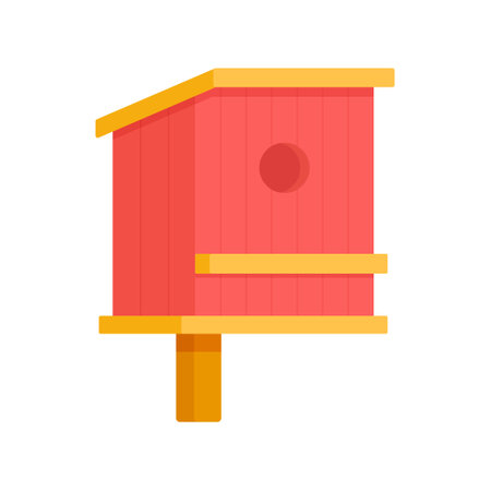 Vector illustration of bird feeder. Isolated illustration on white background for printing on postcards, websites, store advertising in cartoon style. Image of a small wooden bird feeder with bright pink roof.のイラスト素材