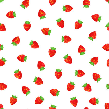 Vector seamless strawberry pattern by summer. Endless illustration with delicious tropical fruits and berries.のイラスト素材