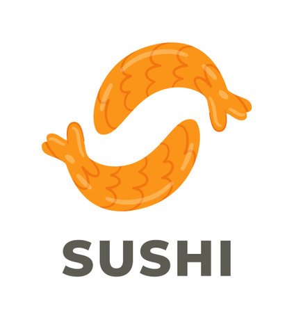 Sushi and shrimp are isolated on a white background. Vector illustration of a mouthwatering Asian dish. fish dish.のイラスト素材