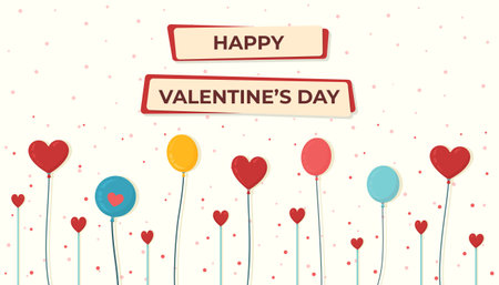Valentines day background with hearts and balloons. Vector illustration.のイラスト素材
