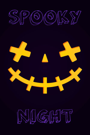 Vector illustration of Halloween pumpkin faces poster. Poster with dark background. Sweet or nasty.のイラスト素材