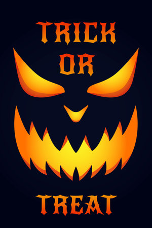 Vector illustration of a Halloween pumpkin with the text Trick or Treatのイラスト素材