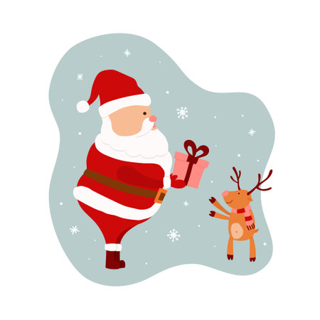Santa Claus and Reindeer with gift. Merry Christmas and Happy New Year. Vector illustrationのイラスト素材