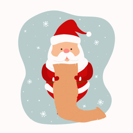 Santa Claus with a bag of gifts. Vector illustration in flat style.のイラスト素材