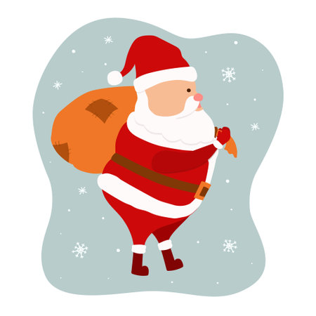 Santa Claus with bag of gifts. Vector illustration in flat style.のイラスト素材