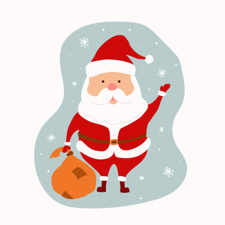 Cute Santa Claus with bag of gifts. Merry Christmas and Happy New Year. Vector illustrationのイラスト素材