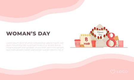 Women's Day. Vector illustration of March 8. Congratulations for girls and women. Shopping for gifts and cards.のイラスト素材