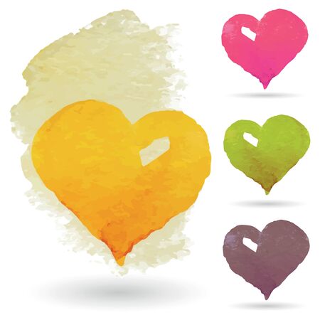 Watercolor hearts set. Four hand draw multicolor hearts. Vector illustrationのイラスト素材
