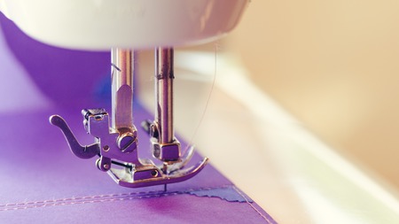 Scrapbooking Design Sewing Machine Concept. Work seamstress closeupの写真素材