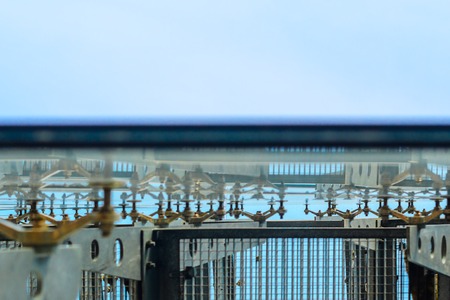 Glass curtain walls. Fasteners Elements of spider glass system. Facade detailの写真素材