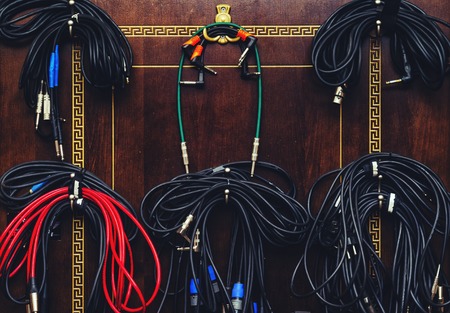 Storage of cables on the wall in the recording studio