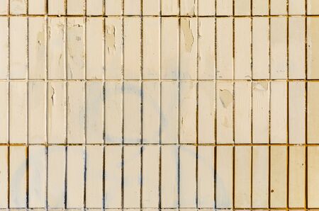 Texture of old tiles wall. Shabby background of wertical rectangular tilesの写真素材